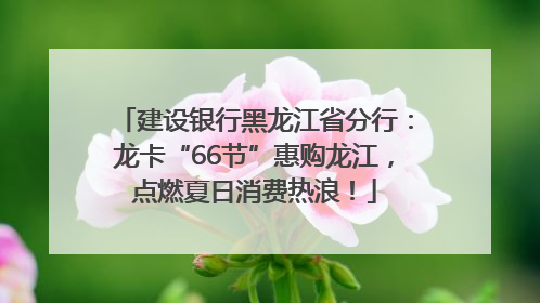 建设银行黑龙江省分行：龙卡“66节”惠购龙江，点燃夏日消费热浪！