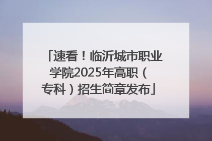 速看！临沂城市职业学院2025年高职（专科）招生简章发布